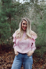 Falling For You Ruffled Knit Sweater in Pink